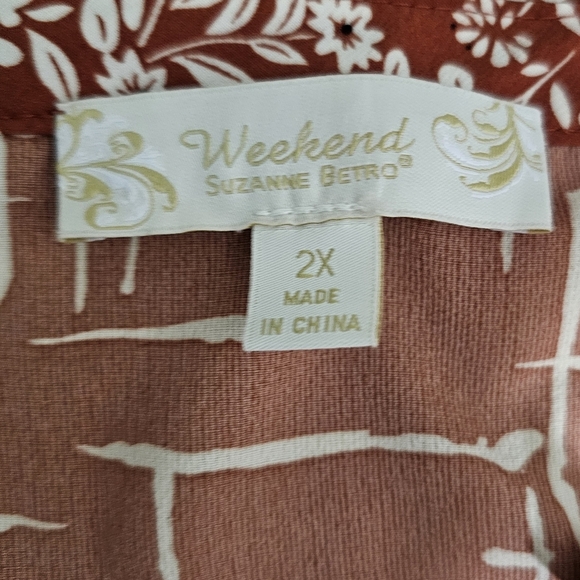 Weekend By Suzanne Betro, Rust and White Bohemian Blouse Tiered Body and Sleeves - Picture 12 of 14